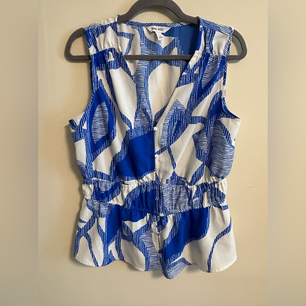 Nine West Abstract Blue and White Blouse